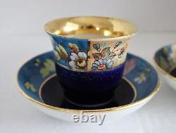 19th C. Russian Porcelain Cups & Saucers by Kuznetsov