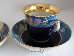 19th C. Russian Porcelain Cups & Saucers by Kuznetsov