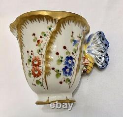 19th C SEVRES Porcelain Blue Butterfly Handle Teacup & Saucer Buff Gold Trimmed