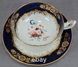 19th Century British Hand Painted Floral Cobalt & Gold Tea Cup & Saucer A