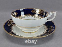 19th Century British Hand Painted Floral Cobalt & Gold Tea Cup & Saucer A