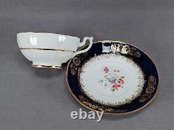 19th Century British Hand Painted Floral Cobalt & Gold Tea Cup & Saucer A