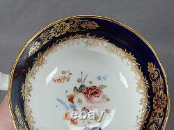 19th Century British Hand Painted Floral Cobalt & Gold Tea Cup & Saucer A