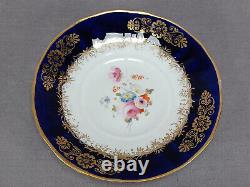 19th Century British Hand Painted Floral Cobalt & Gold Tea Cup & Saucer A