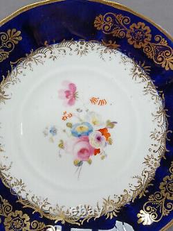 19th Century British Hand Painted Floral Cobalt & Gold Tea Cup & Saucer A