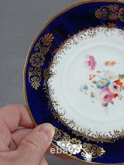 19th Century British Hand Painted Floral Cobalt & Gold Tea Cup & Saucer A