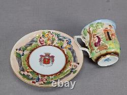 19th Century Capodimonte Style Hand Painted Armorial Demitasse Cup & Saucer