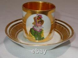 19th Century French Old Paris Porcelain Portrait Cup And Saucer Heavy Gold