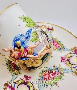 19th Century Ginori Capodimonte Hand Painted Chariot Maidens Gold Cup & Saucer