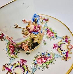 19th Century Ginori Capodimonte Hand Painted Chariot Maidens Gold Cup & Saucer
