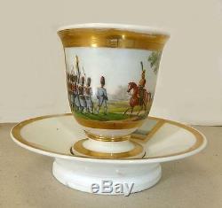 19th Century Porcelain Cabinet Cup & Saucer With Military Themed Art