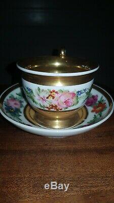 19th c. Antique French Empire Old Paris Porcelain Tea Cup & Saucer