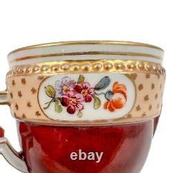 19th century Helena Wolfsohn Augustus Rex teacup saucer set, navy scene, flowers
