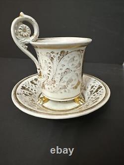 19th century Meissen Porcelain Portrait Gilded Cup And Saucer