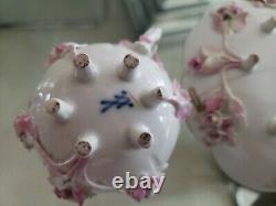 19thC Meissen Porcelain Applied Flowers Cup & Saucer Porcelian Staple Repair