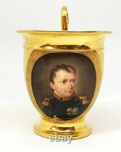 19thc. Old Paris Porcelain 22 K Gilt Cup Painted Portrait Napoleon French c. 1810