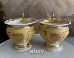 (2) Antique OLD PARIS Gold Porcelain CHOCOLATE CUPS & SAUCER 1830s