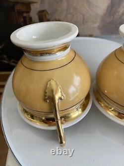 (2) Antique OLD PARIS Gold Porcelain CHOCOLATE CUPS & SAUCER 1830s