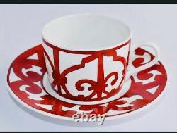 2 HERMES Balcon du Guadalquivir Red Large Breakfast CUPS Tea Coffee Cup & Saucer