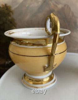 (2) OLD PARIS Gold Porcelain CHOCOLATE CUPS & SAUCER 1830s Antique
