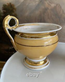 (2) OLD PARIS Gold Porcelain CHOCOLATE CUPS & SAUCER 1830s Antique