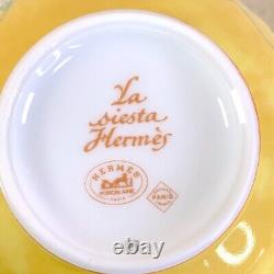 2 Sets x Authentic HERMES Paris Tea Cup Saucer Pairs LA SIESTA Yellow withCase