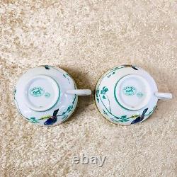 2 Sets x Authentic HERMES Tea Cup & Saucer French Porcelain Toucans w/SMALL CHIP