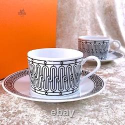 2 Sets x Authentic HERMES Tea Cup Saucer H Deco French Porcelain Tableware withBox