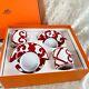 2 Sets X Hermes Paris Coffee Cup & Saucer Porcelain Guadalquivir Red White Withbox