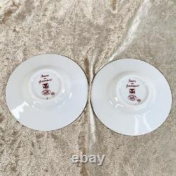 2 Sets x HERMES PARIS Coffee Cup & Saucer Porcelain GUADALQUIVIR Red White withBox