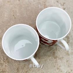 2 Sets x HERMES PARIS Coffee Cup & Saucer Porcelain GUADALQUIVIR Red White withBox