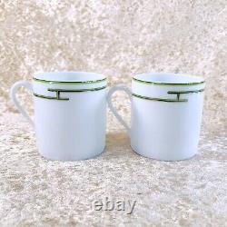 2 Sets x HERMES PARIS Demitasse Coffee Cup Saucer Porcelain Rythme RHYTHM GREEN
