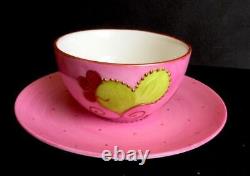 2 Soizick Limoges Porcelain Pink Lime Dot Cup Saucer