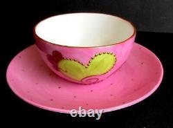2 Soizick Limoges Porcelain Pink Lime Dot Cup Saucer