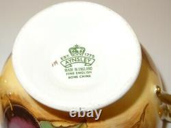 2 Vintage Aynsley Orchard Gold Cups & Saucers Signed N Brunt VGC