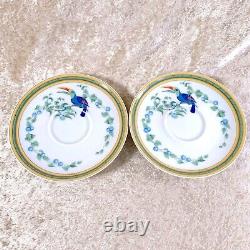 2 sets x HERMES Paris Tea Cup Saucer Porcelain Toucans Bird Authentic