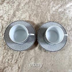 2 x Authentic HERMES Porcelain Tea Cup & Saucer Mosaique Au 24 Platinum withCase