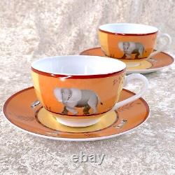 2 x Authentic HERMES Tea Cup & Saucer Porcelain Tableware AFRICA ORANGE