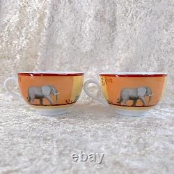 2 x Authentic HERMES Tea Cup & Saucer Porcelain Tableware AFRICA ORANGE