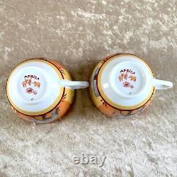 2 x Authentic HERMES Tea Cup & Saucer Porcelain Tableware AFRICA ORANGE withBox