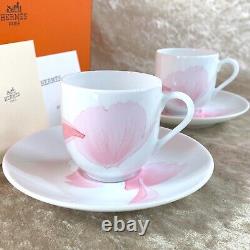 2 x Authentic Hermes Cup & Saucer Pivoines Porcelain Demitasse Porcelain withCase