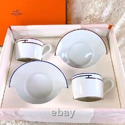 2 x HERMES PARIS Tea Cup & Saucer Porcelain RYTHME RHYTHM BLUE & RED with Case