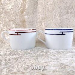 2 x HERMES PARIS Tea Cup & Saucer Porcelain RYTHME RHYTHM BLUE & RED with Case