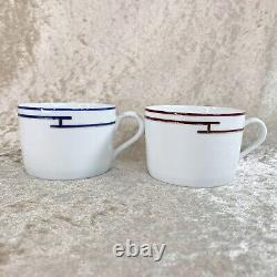 2 x HERMES PARIS Tea Cup & Saucer Porcelain Rythme RHYTHM RED & BLUE with Case
