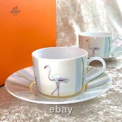 2 x HERMES Tea Cup & Saucer Les Matins De L'etang Porcelain Tableware with Case