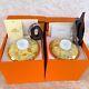 2 X Hermes Porcelain Siesta Tea Cup Saucer With Lid Cover Tableware Yellow Withbox