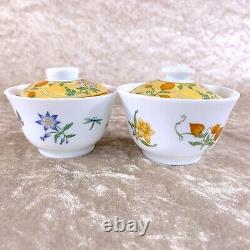 2 x Hermes Porcelain Siesta Tea Cup Saucer with Lid Cover Tableware Yellow withBox