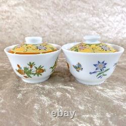 2 x Hermes Porcelain Siesta Tea Cup Saucer with Lid Cover Tableware Yellow withBox