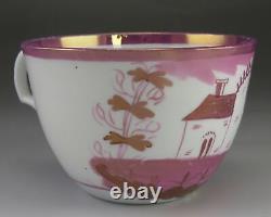 21pc Antique c1830 English Pink Lustre Porcelain Cups & Saucers/Tea Bowls