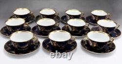 22pc Hutschenreuther German Porcelain China Cobalt Gold Flower Tea Cups Saucers